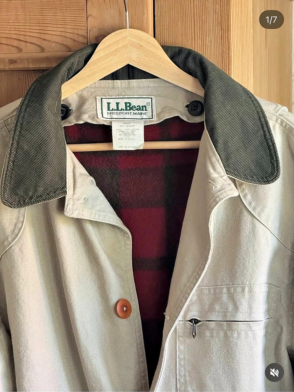 L.L.Bean Original Field Coat Plaid lining barn Jacket doen